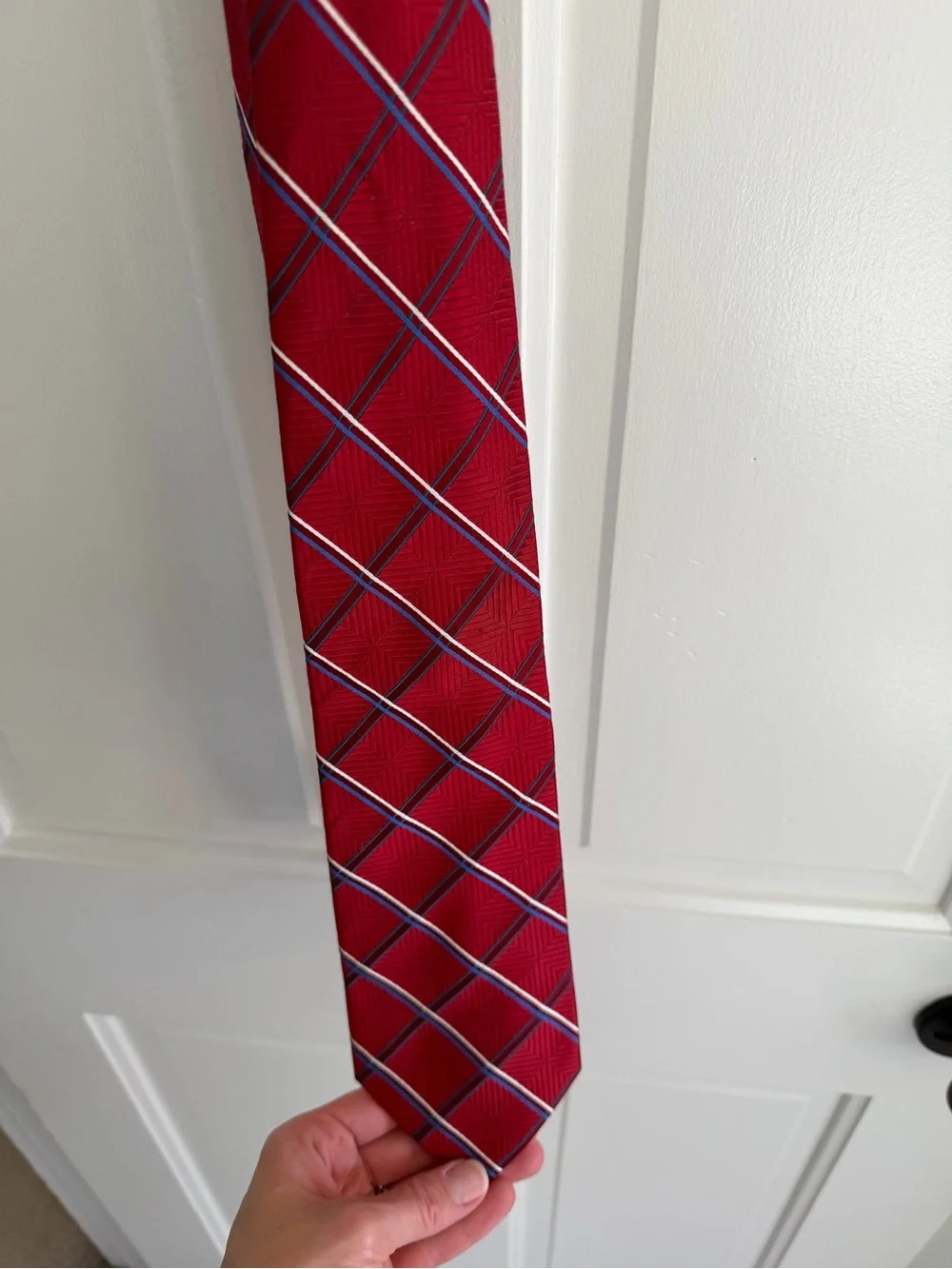 Vintage Eagle Shirtmakers Boys Silk Tie Red Blue Plaid 41” Preppy